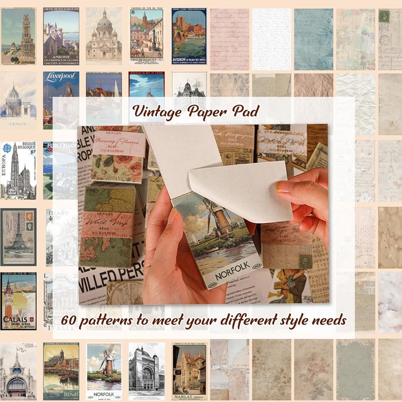 Naszonus 565 Pcs Vintage Scrapbook Paper Kit, Scrapbook Paper Supplies with Flowers Stickers, Journaling Decorative CraftPaper Set for Junk Journal, Retro Crafts - Image 5